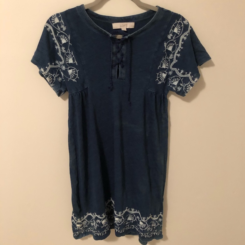 Loft Embroidered Lace-Up Dress